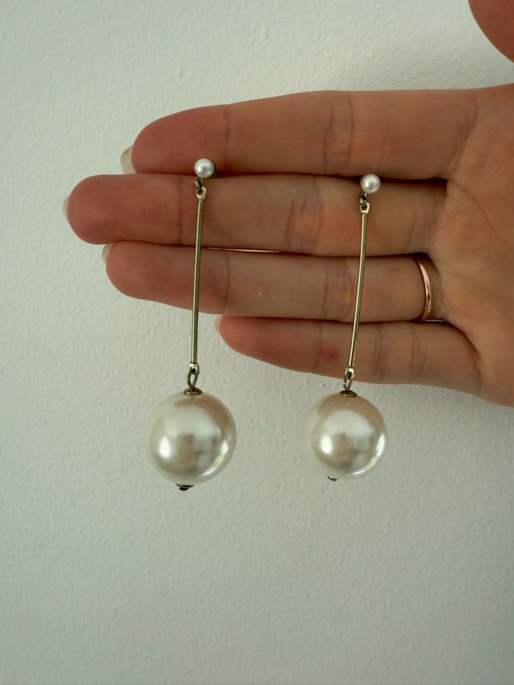 Classic Pearl Drop Earrings - White Pearlescent with Gold-Tone Stems